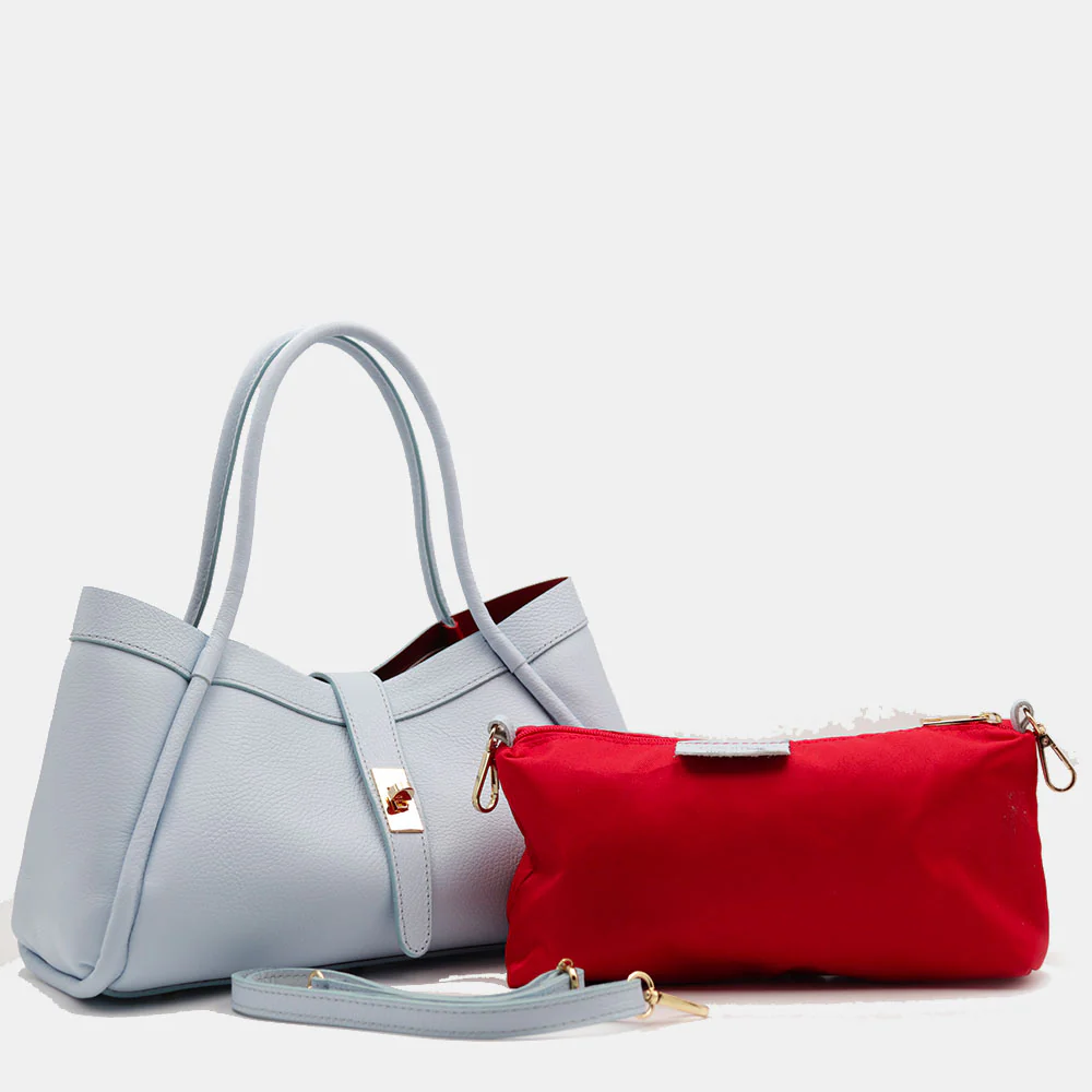 Borsa Donna a Mano VIAVERDI in Pelle Celeste Made in Italy linea Cortona - Image 8