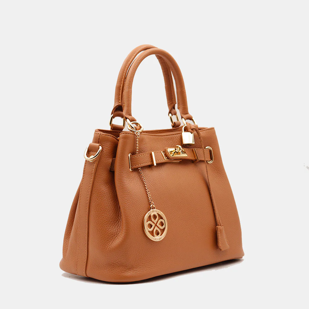 Borsa Donna a Mano VIAVERDI in Pelle color Cuoio Made in Italy linea Artimino - Image 4