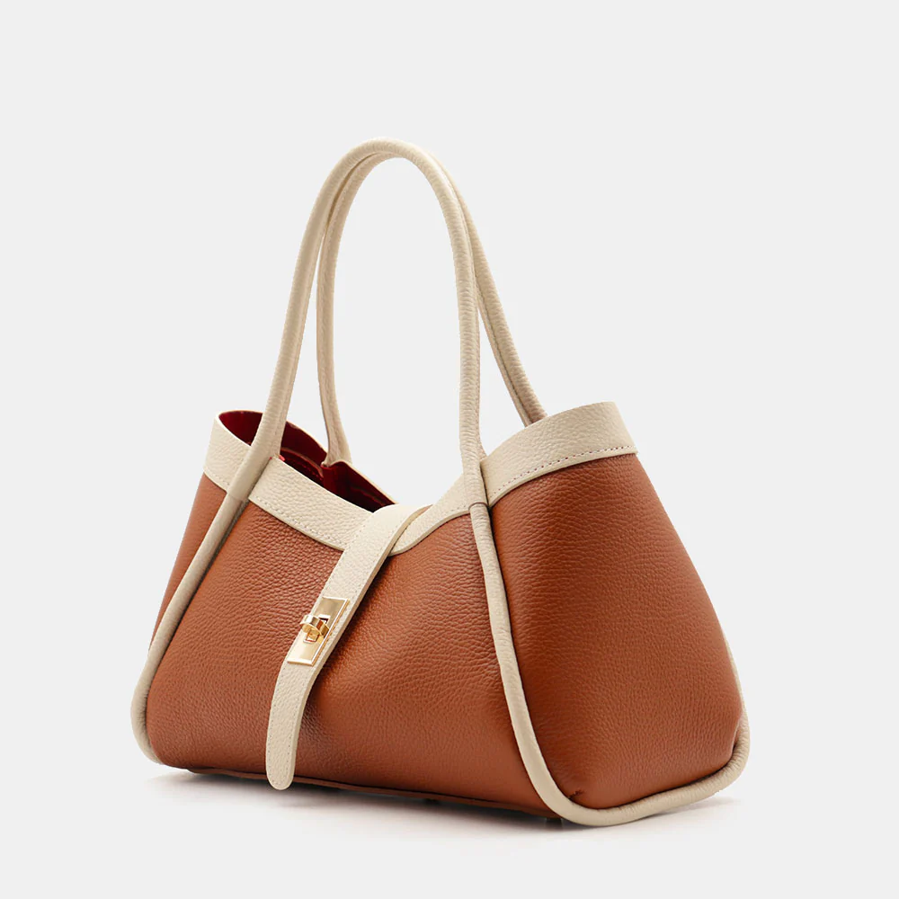 Borsa Donna a Mano VIAVERDI in Pelle Cuoio e Avorio Made in Italy linea Cortona - Image 3