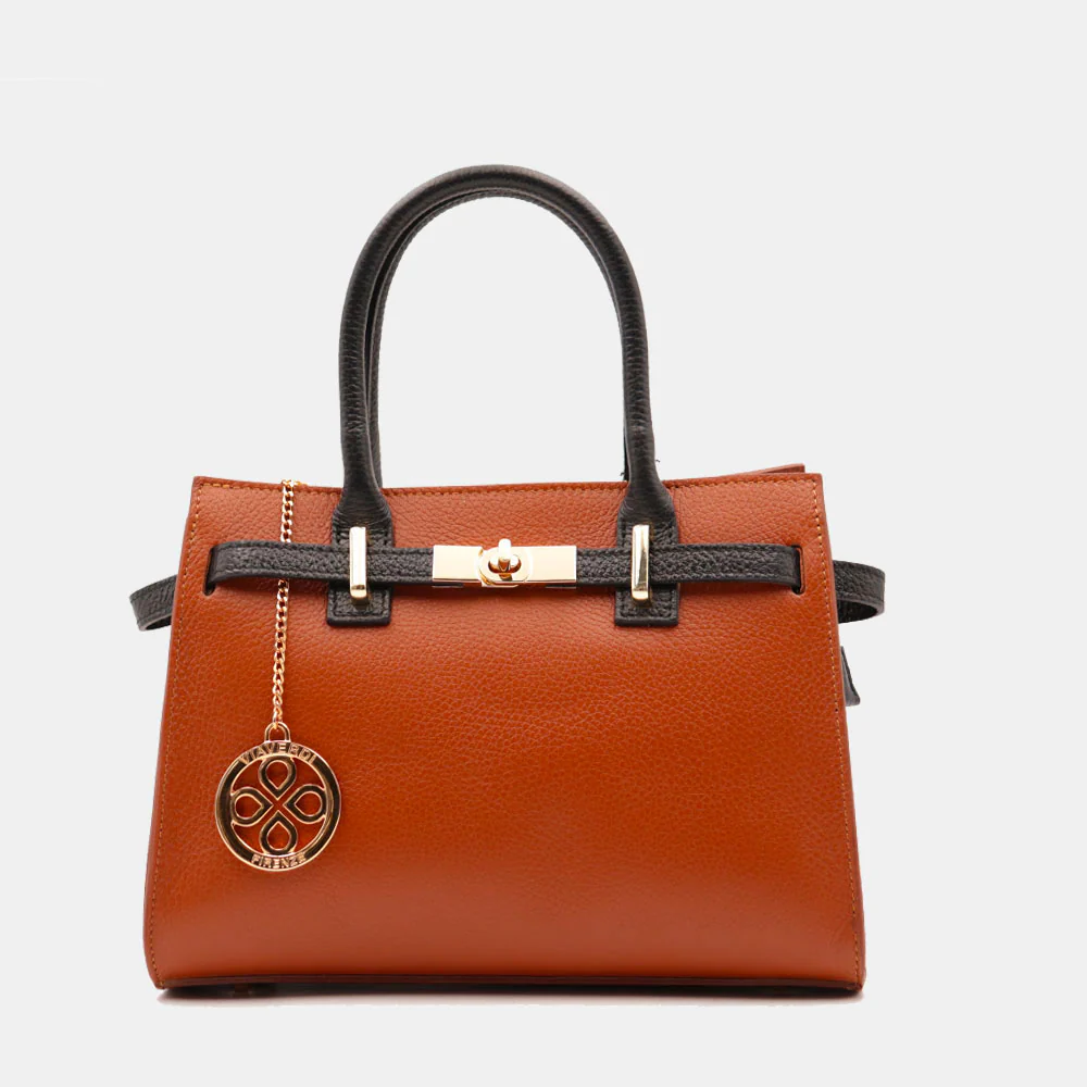 Borsa Donna a Mano VIAVERDI in Pelle Cuoio e Nera Made in Italy linea Artimino