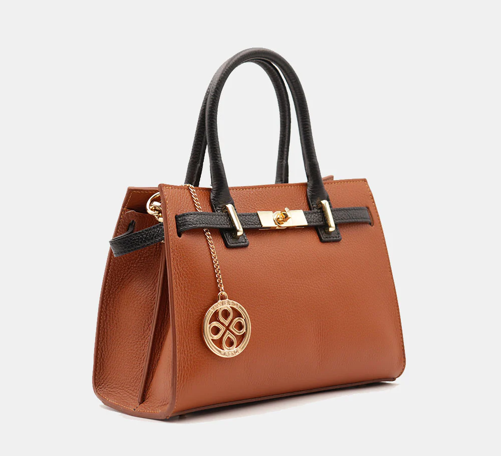 Borsa Donna a Mano VIAVERDI in Pelle Cuoio e Nera Made in Italy linea Artimino - Image 5