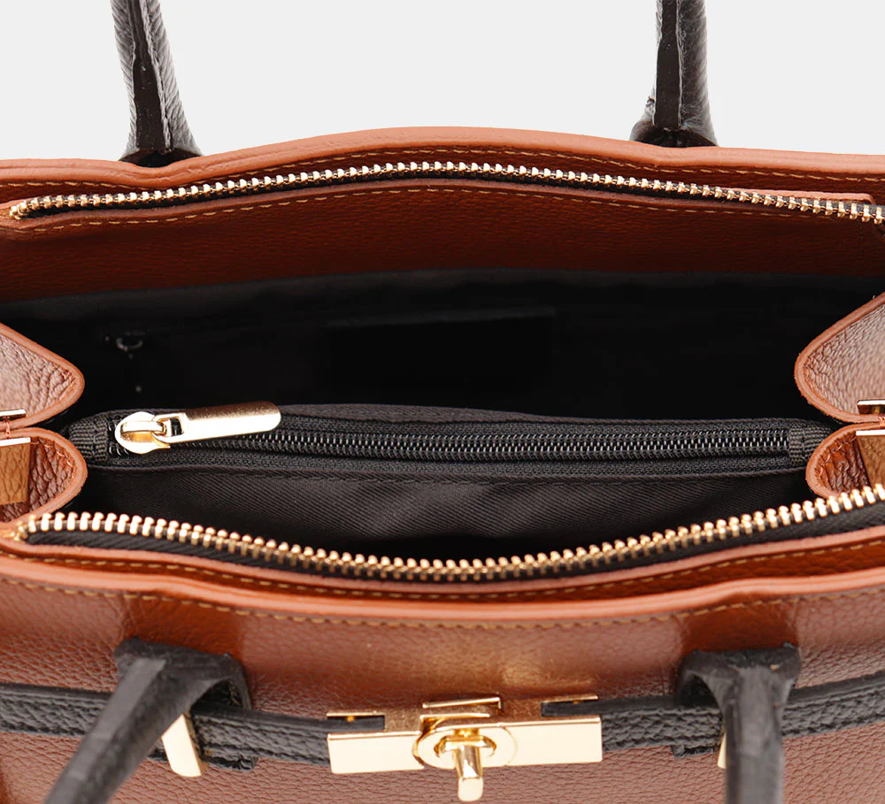 Borsa Donna a Mano VIAVERDI in Pelle Cuoio e Nera Made in Italy linea Artimino - Image 8