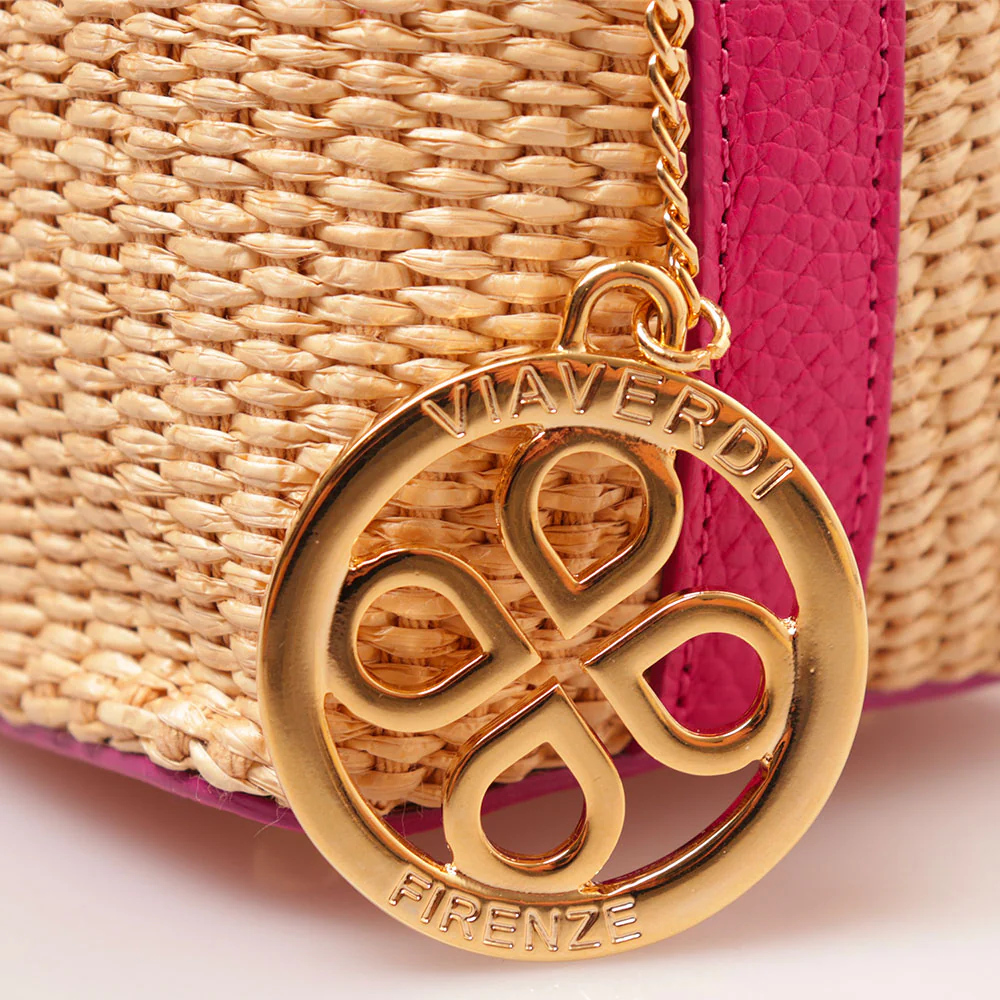 Borsa Donna a Mano VIAVERDI in Pelle Fucsia e Rafia Made in Italy Linea Montalcino - Image 7