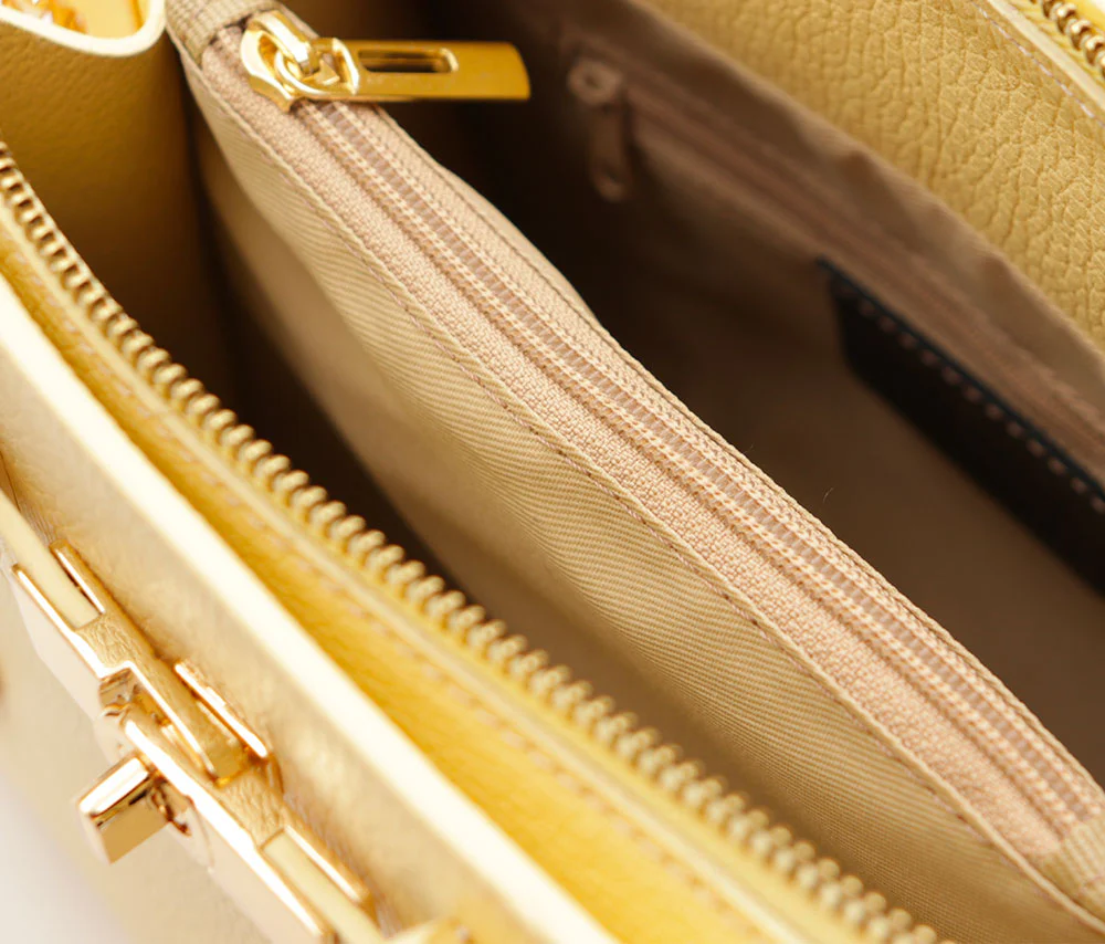 Borsa Donna a Mano VIAVERDI in Pelle Gialla Made in Italy linea Artimino - Image 7