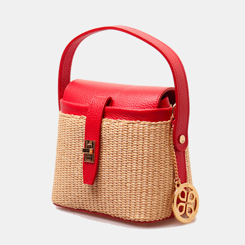 Borsa Donna a Mano VIAVERDI in Pelle Rossa e Rafia Made in Italy Linea Montalcino - Image 2