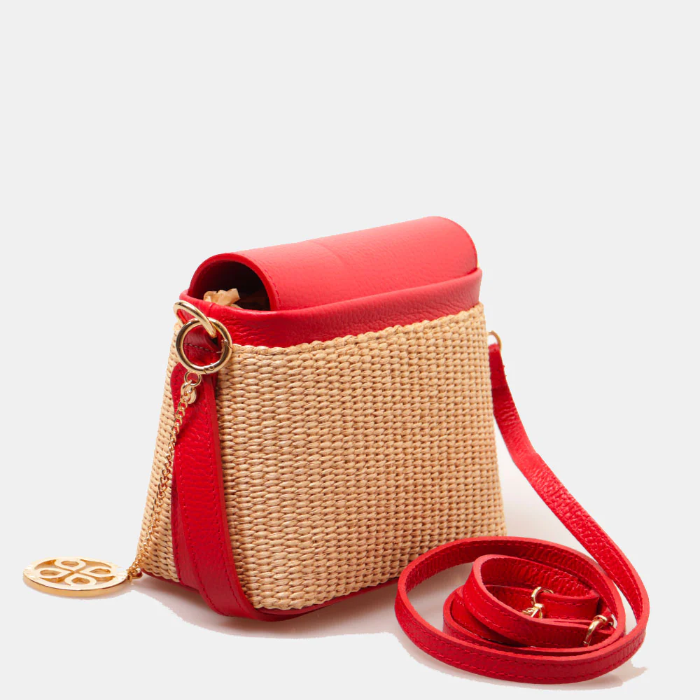 Borsa Donna a Mano VIAVERDI in Pelle Rossa e Rafia Made in Italy Linea Montalcino - Image 3