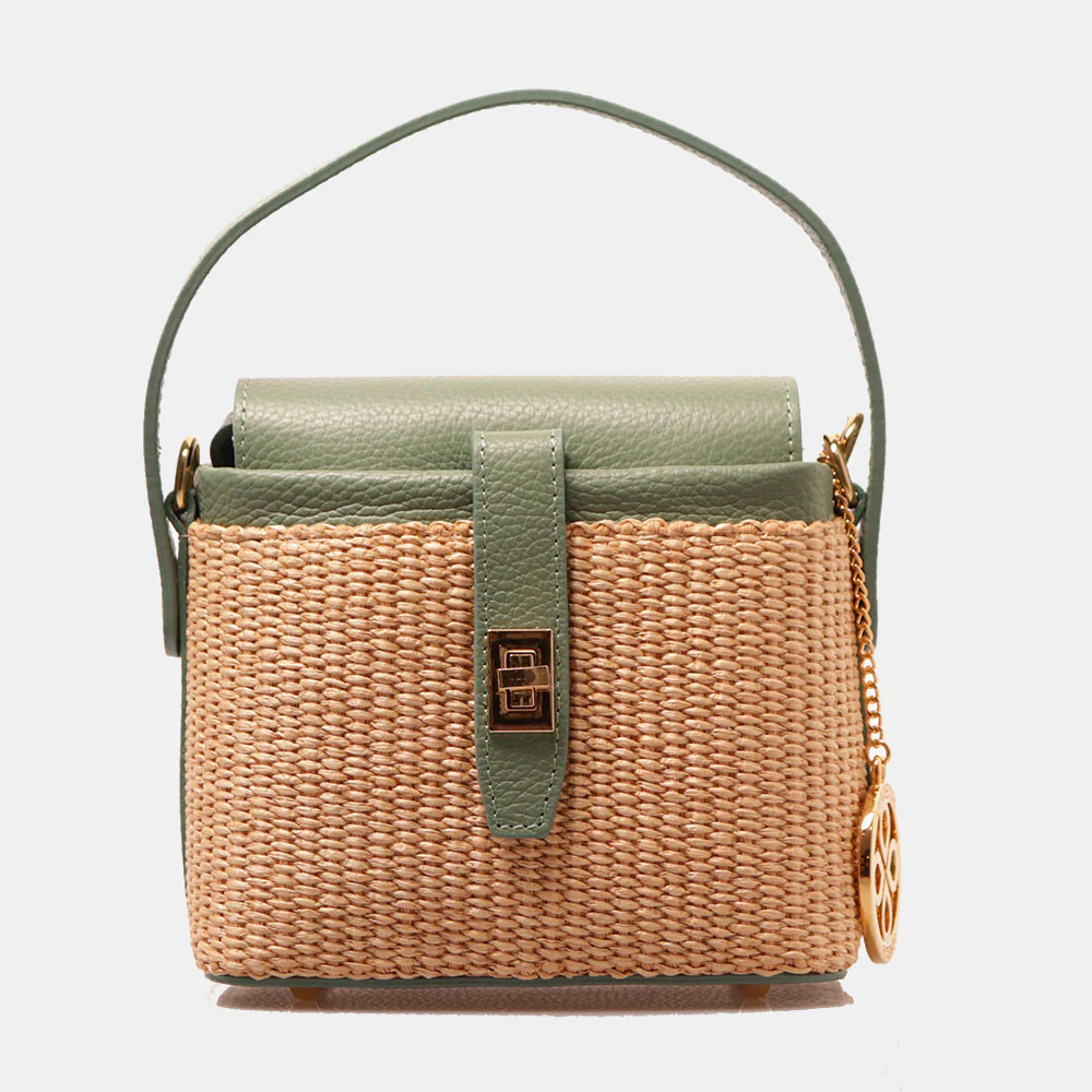 Borsa Donna a Mano VIAVERDI in Pelle Verde Menta e Rafia Made in Italy Linea Montalcino