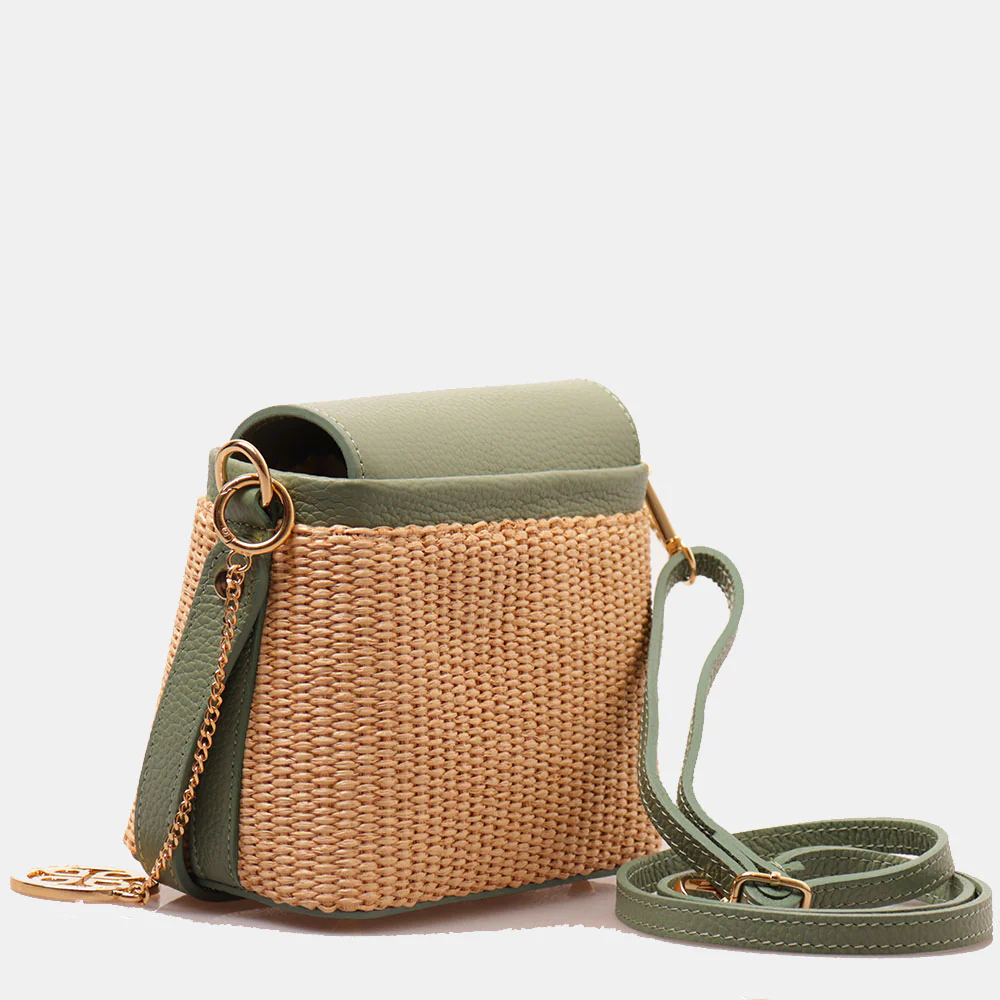 Borsa Donna a Mano VIAVERDI in Pelle Verde Menta e Rafia Made in Italy Linea Montalcino - Image 3