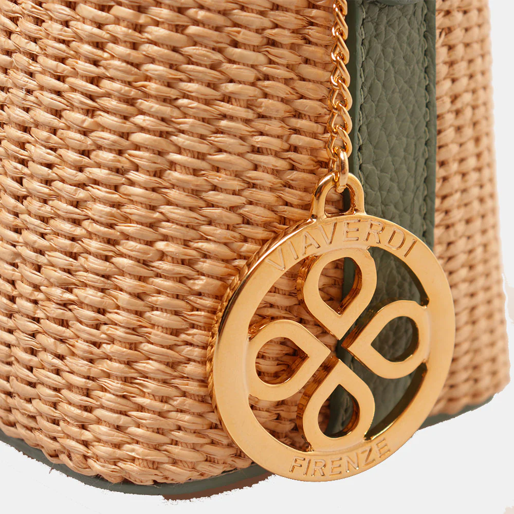 Borsa Donna a Mano VIAVERDI in Pelle Verde Menta e Rafia Made in Italy Linea Montalcino - Image 5