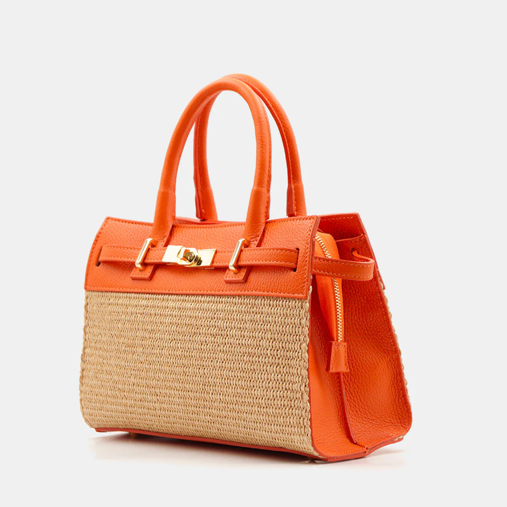 Borsa Donna a Mano VIAVERDI in Rafia e Pelle Arancione Made in Italy linea Artimino - Image 3