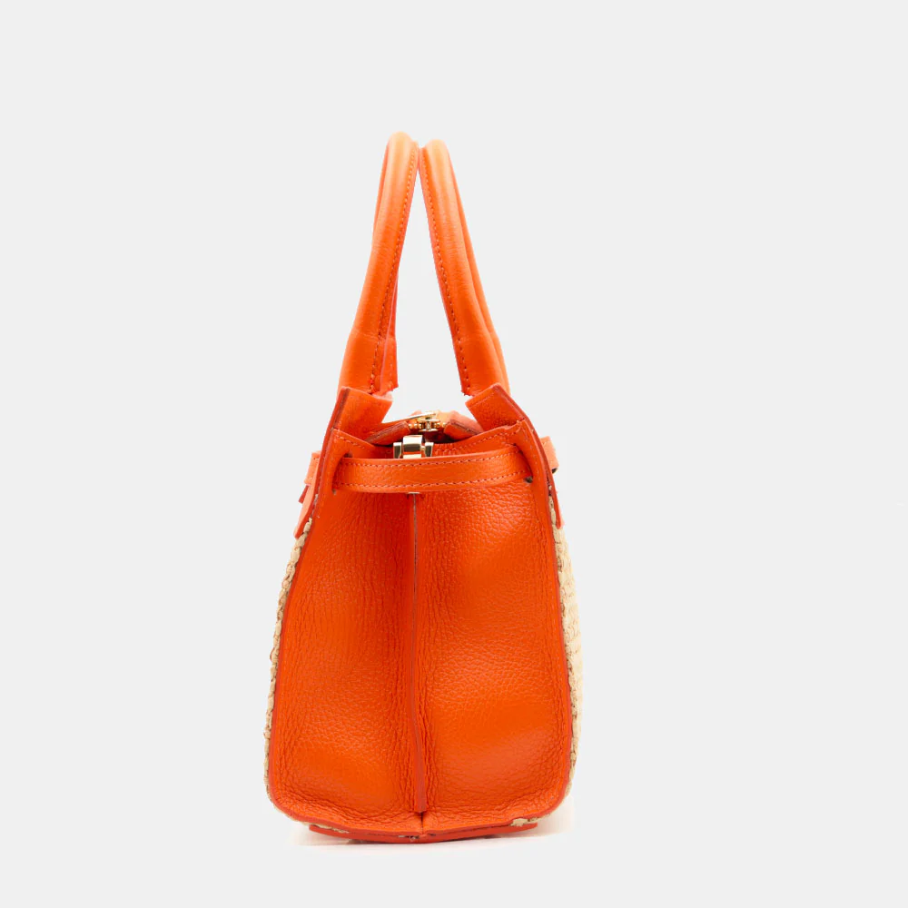 Borsa Donna a Mano VIAVERDI in Rafia e Pelle Arancione Made in Italy linea Artimino - Image 8