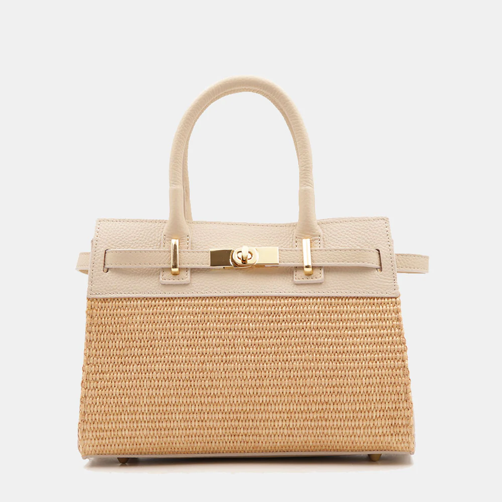 Borsa Donna a Mano VIAVERDI in Rafia e Pelle Avorio Made in Italy linea Artimino