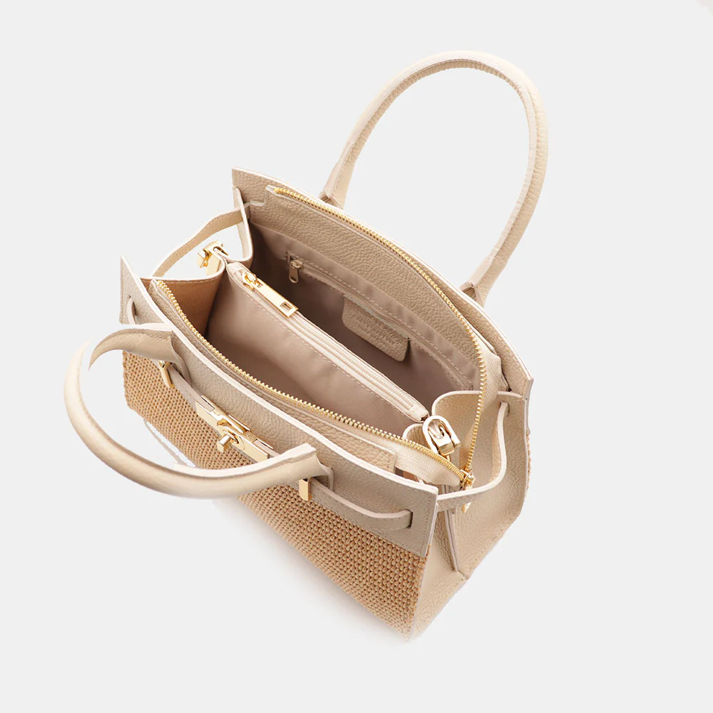 Borsa Donna a Mano VIAVERDI in Rafia e Pelle Avorio Made in Italy linea Artimino - Image 11