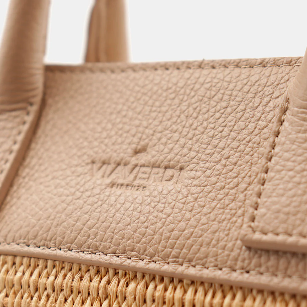 Borsa Donna a Mano VIAVERDI in Rafia e Pelle Beige Made in Italy linea Artimino - Image 11