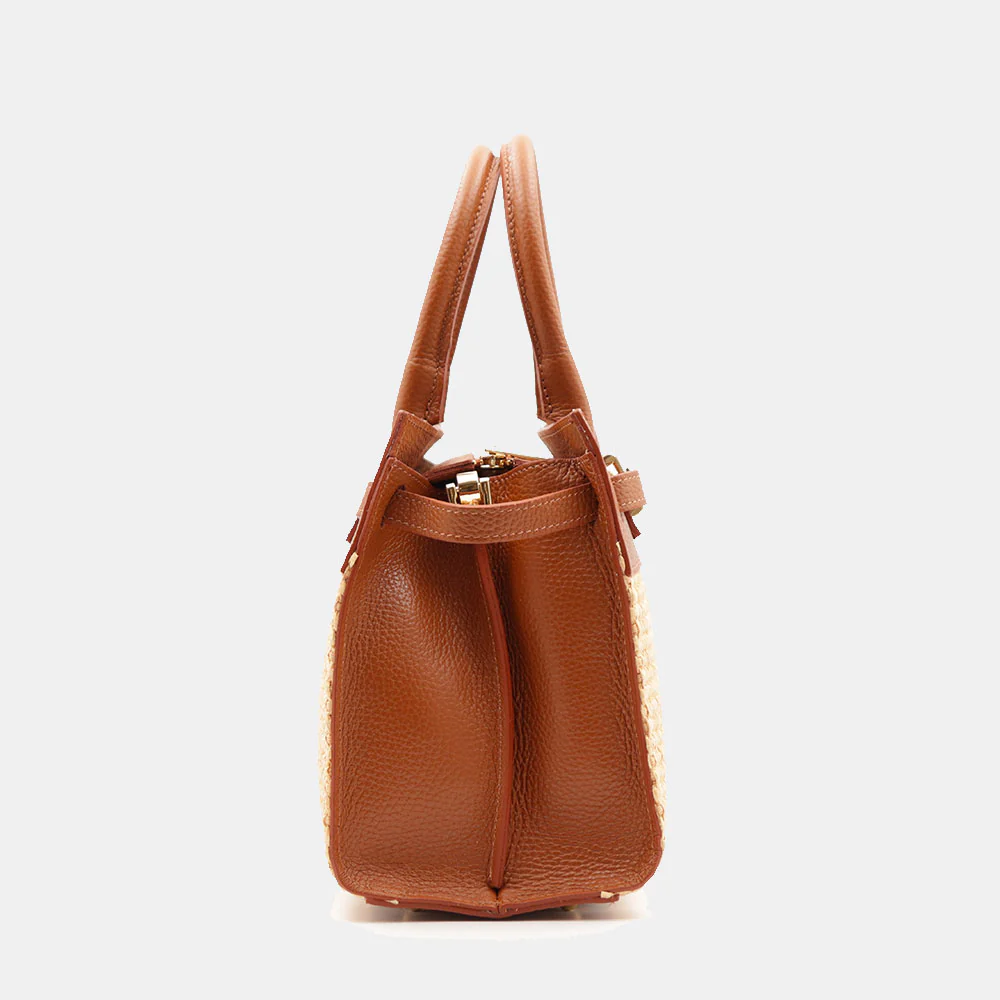 Borsa Donna a Mano VIAVERDI in Rafia e Pelle Color Cuoio Made in Italy linea Artimino - Image 8