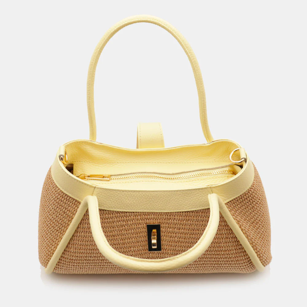 Borsa Donna a Mano VIAVERDI in Rafia e Pelle Gialla Made in Italy linea Cortona - Image 8