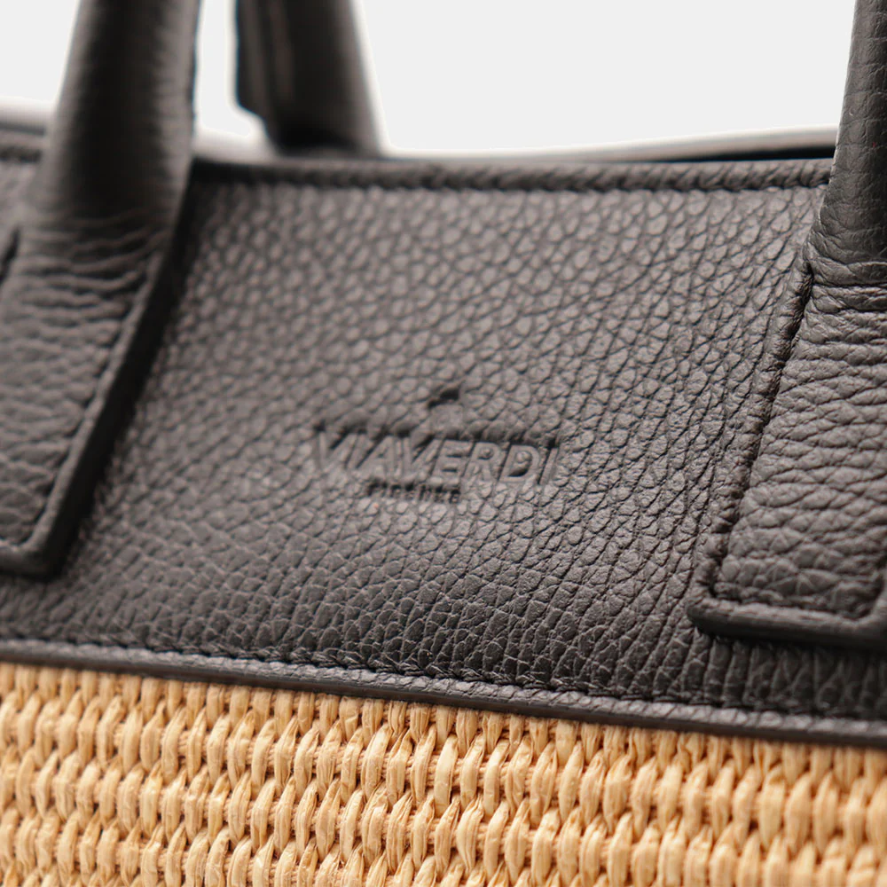 Borsa Donna a Mano VIAVERDI in Rafia e Pelle Nera Made in Italy linea Artimino - Image 10
