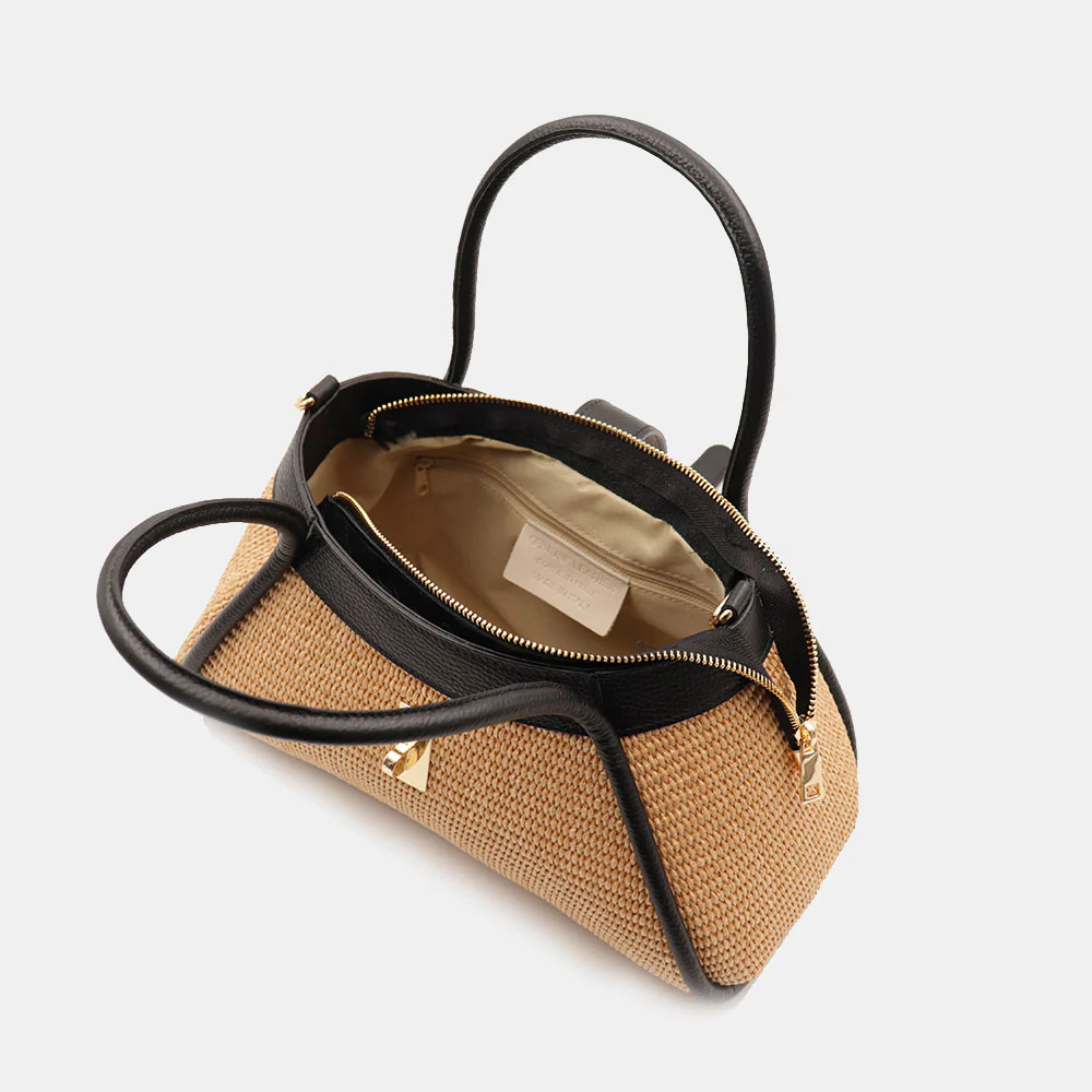 Borsa Donna a Mano VIAVERDI in Rafia e Pelle Nera Made in Italy linea Cortona - Image 6
