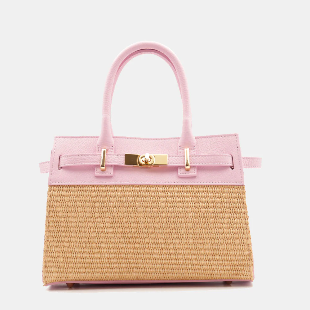 Borsa Donna a Mano VIAVERDI in Rafia e Pelle Rosa Made in Italy linea Artimino