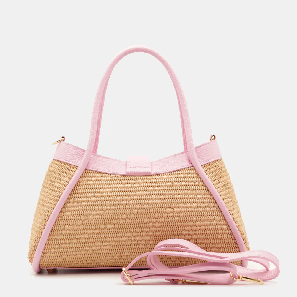 Borsa Donna a Mano VIAVERDI in Rafia e Pelle Rosa Made in Italy linea Cortona - Image 5