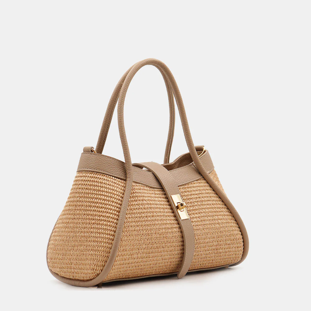 Borsa Donna a Mano VIAVERDI in Rafia e Pelle Taupe Made in Italy linea Cortona - Image 4
