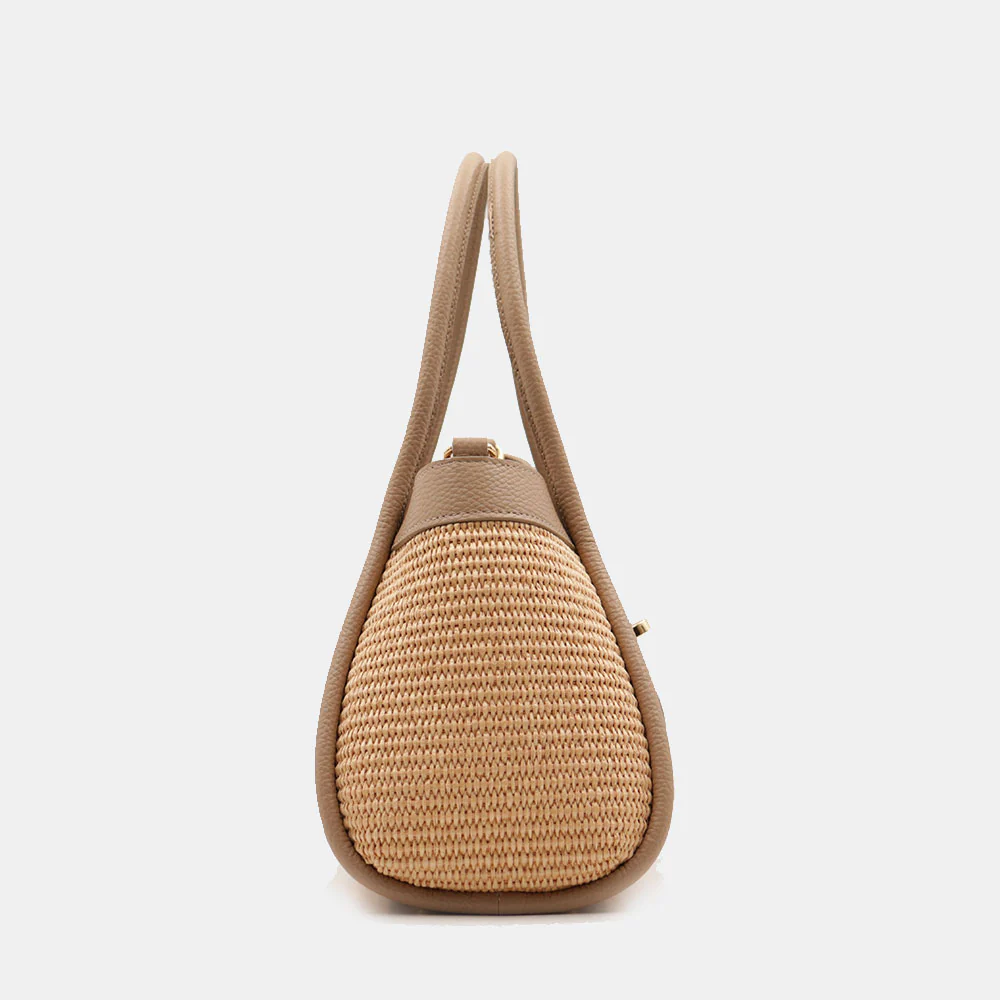 Borsa Donna a Mano VIAVERDI in Rafia e Pelle Taupe Made in Italy linea Cortona - Image 5
