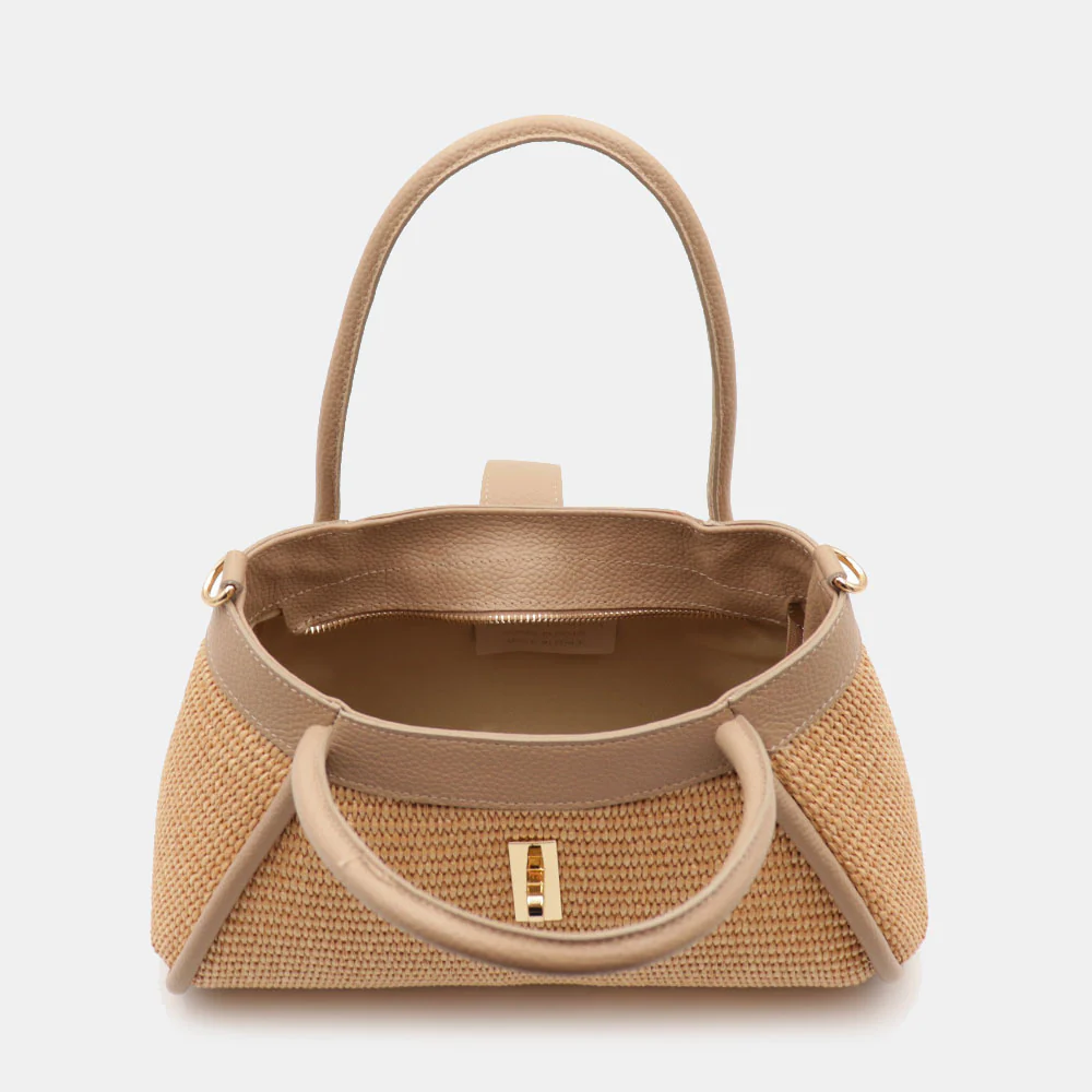 Borsa Donna a Mano VIAVERDI in Rafia e Pelle Taupe Made in Italy linea Cortona - Image 7