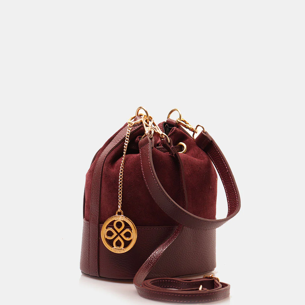 Borsa Donna a Secchiello VIAVERDI in Camoscio e Pelle Bordeaux Made in Italy linea Pienza - Image 3