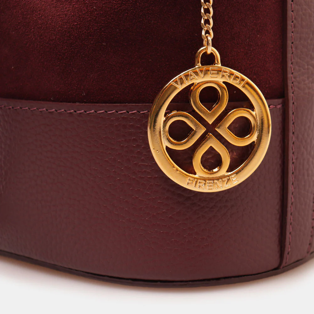 Borsa Donna a Secchiello VIAVERDI in Camoscio e Pelle Bordeaux Made in Italy linea Pienza - Image 5