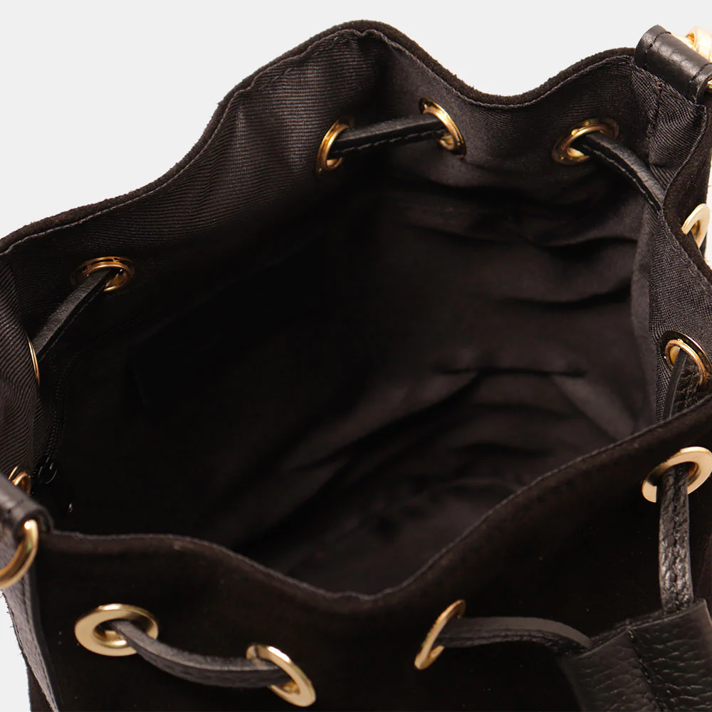 Borsa Donna a Secchiello VIAVERDI in Camoscio e Pelle Nero Made in Italy linea Pienza - Image 4