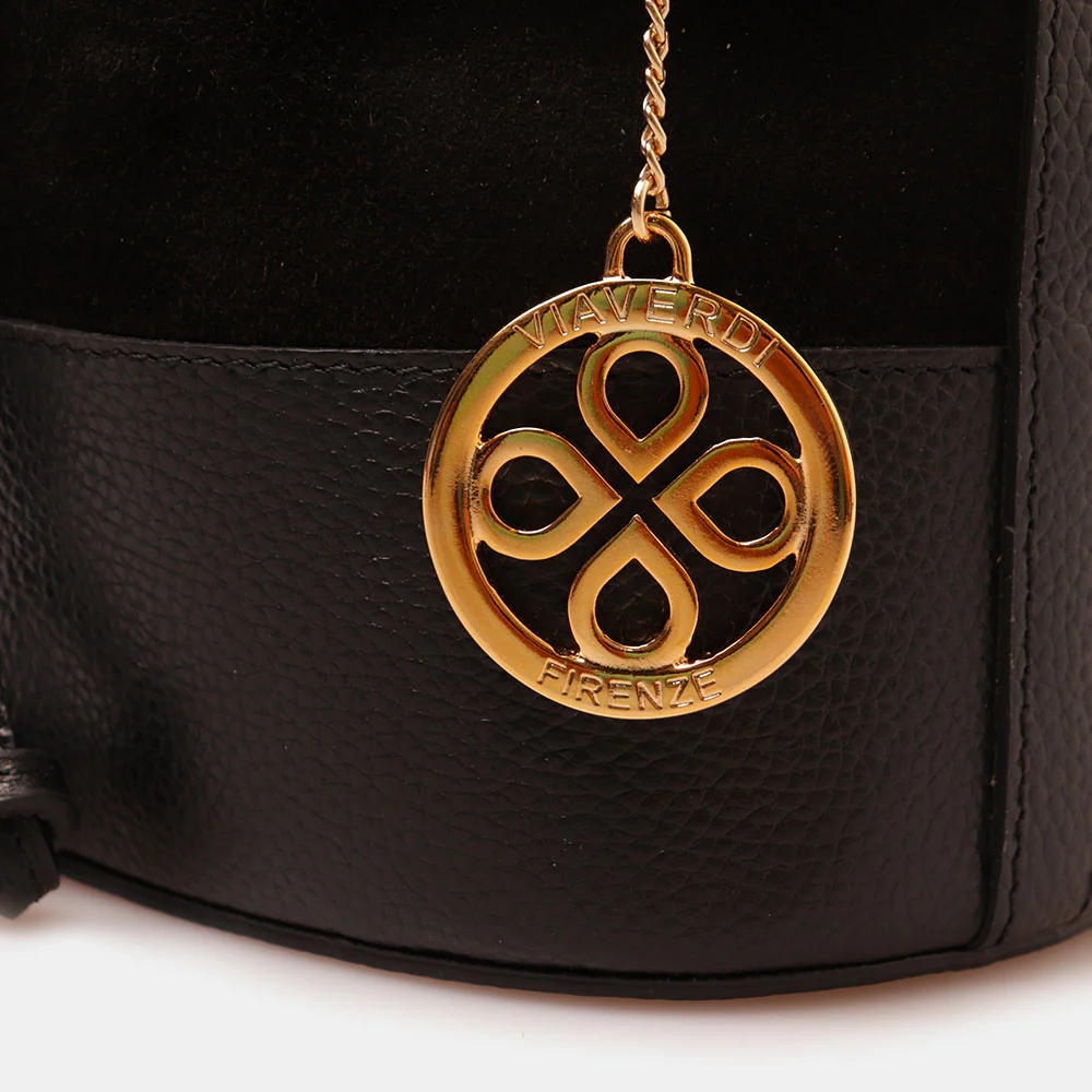 Borsa Donna a Secchiello VIAVERDI in Camoscio e Pelle Nero Made in Italy linea Pienza - Image 5