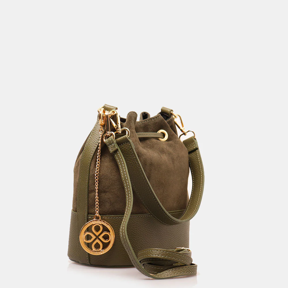 Borsa Donna a Secchiello VIAVERDI in Camoscio e Pelle Verde Made in Italy linea Pienza - Image 3
