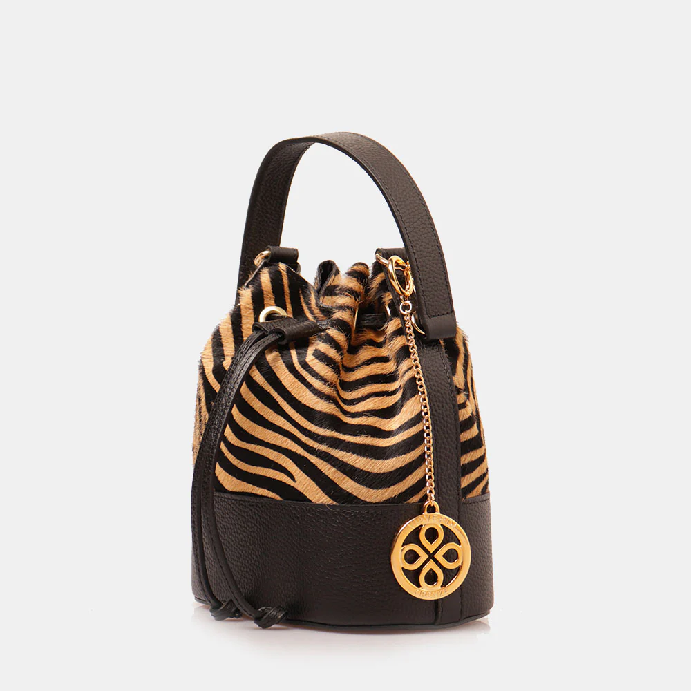 Borsa Donna a Secchiello VIAVERDI in Pelle e Cavallino Zebrato Made in Italy linea Pienza - Image 2