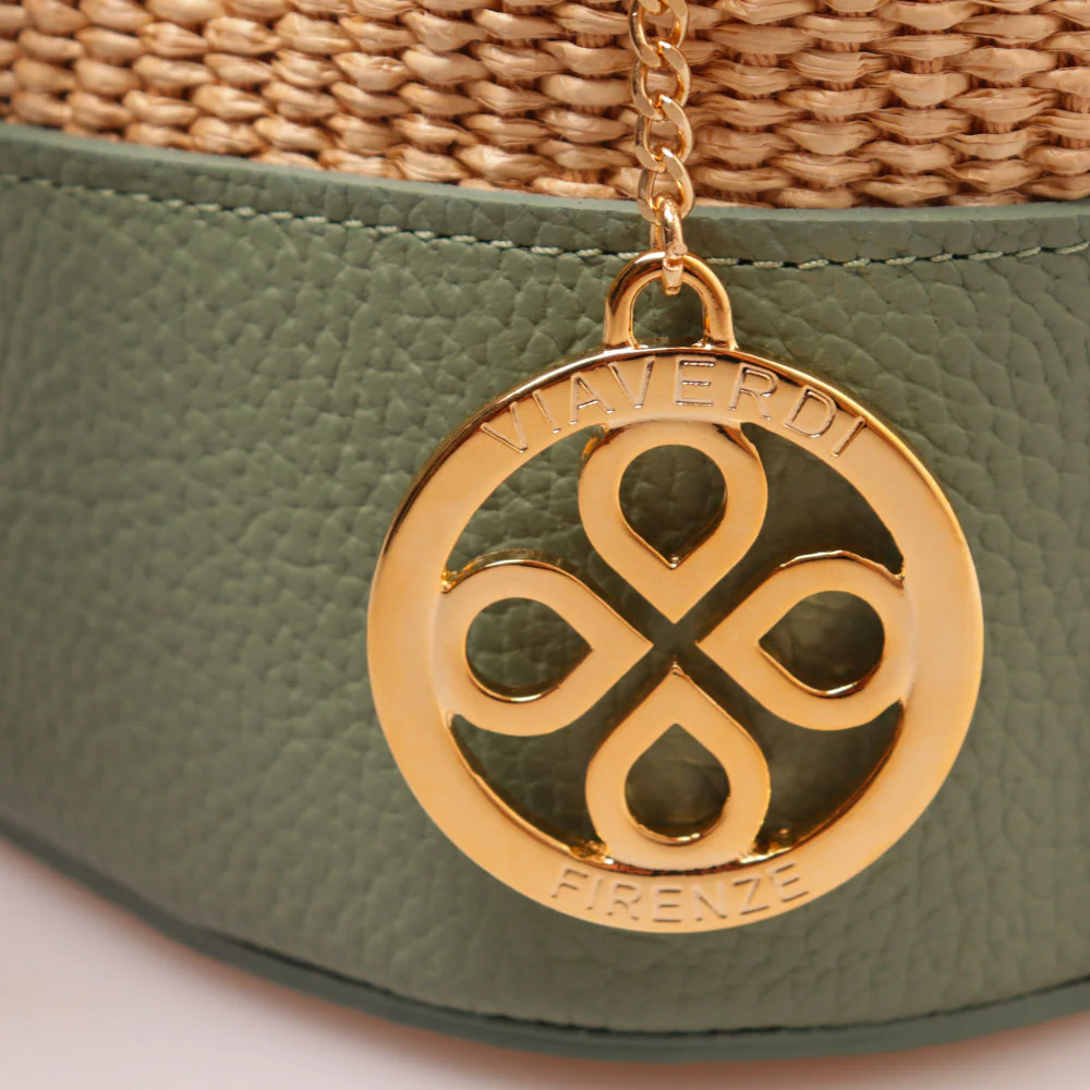 Borsa Donna a Secchiello VIAVERDI in Pelle Verde Menta e Rafia Made in Italy Linea Pienza - Image 9