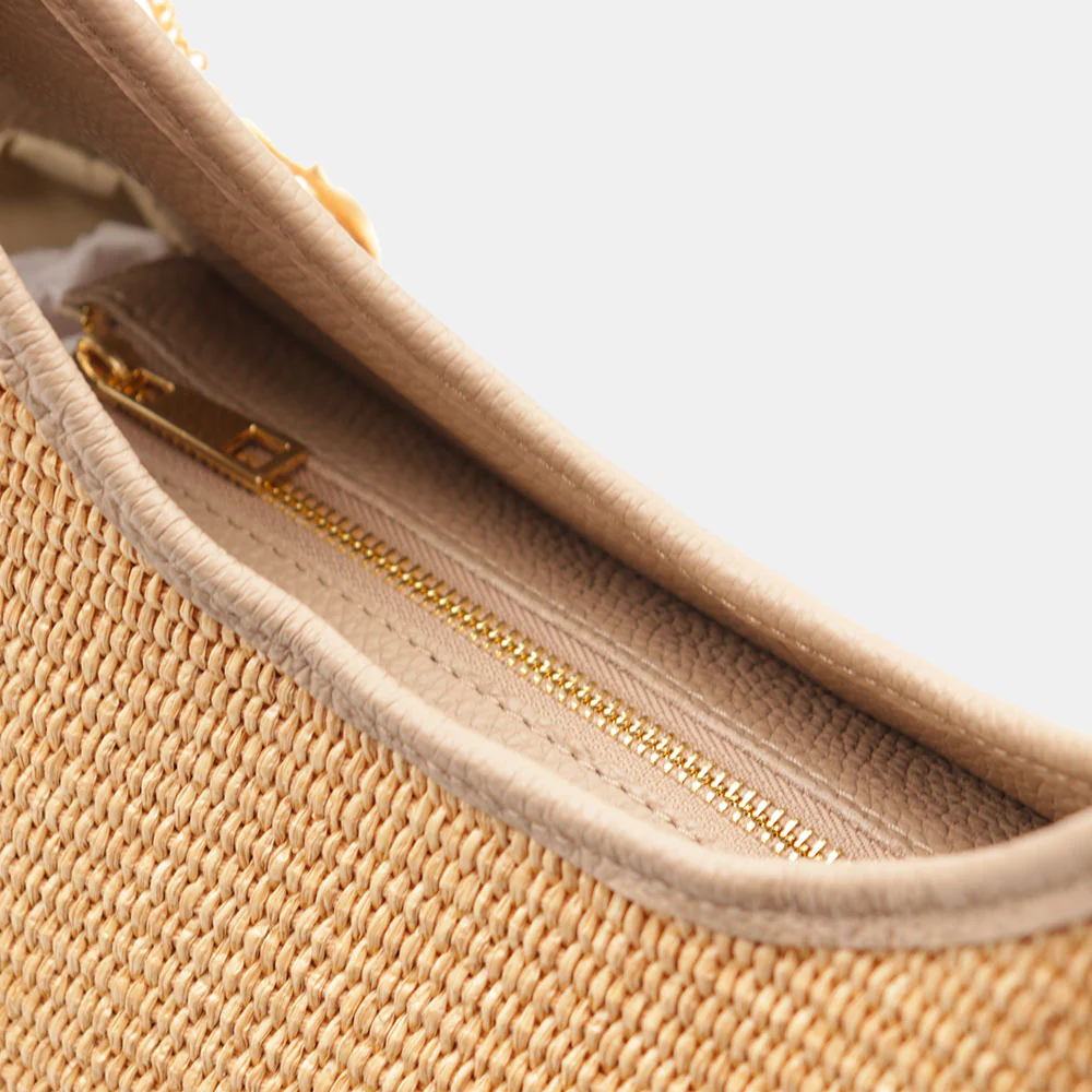 Borsa Donna a Spalla Grande VIAVERDI in Rafia e Pelle Taupe Made in Italy linea Cortona - Image 7