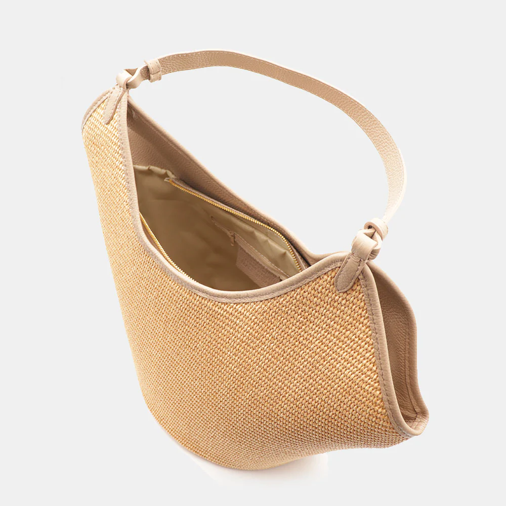Borsa Donna a Spalla Grande VIAVERDI in Rafia e Pelle Taupe Made in Italy linea Cortona - Image 9