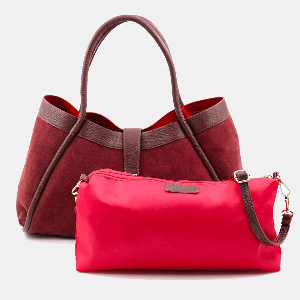 Borsa Donna a Spalla VIAVERDI in Camoscio e Pelle Bordeaux Made in Italy linea Cortona - Image 10