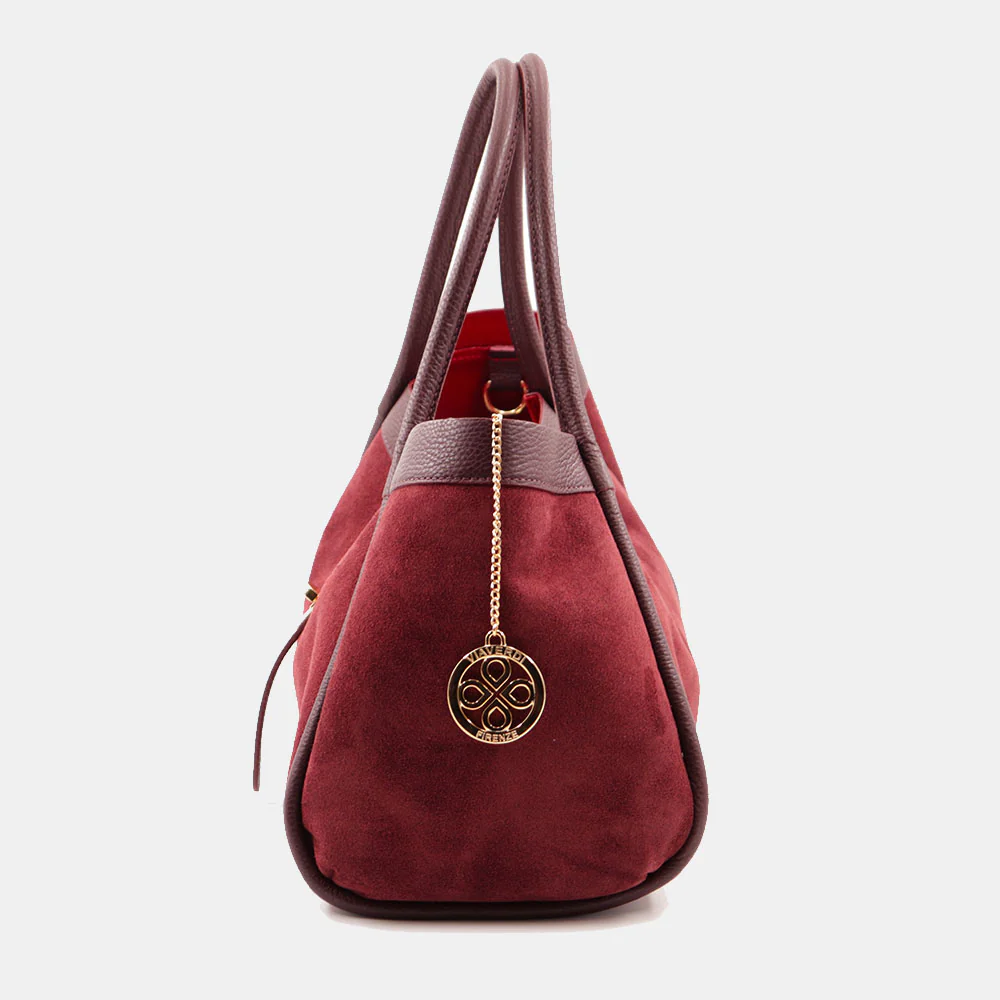 Borsa Donna a Spalla VIAVERDI in Camoscio e Pelle Bordeaux Made in Italy linea Cortona - Image 5