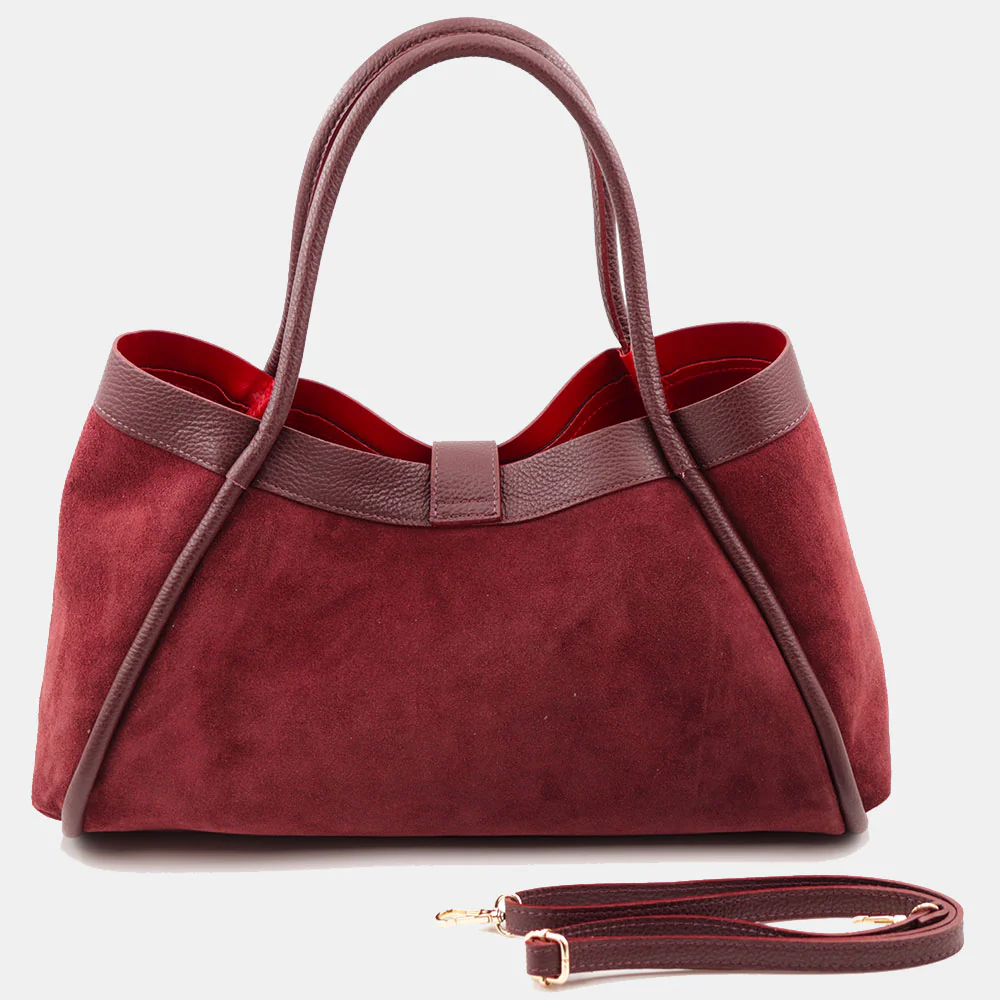 Borsa Donna a Spalla VIAVERDI in Camoscio e Pelle Bordeaux Made in Italy linea Cortona - Image 6