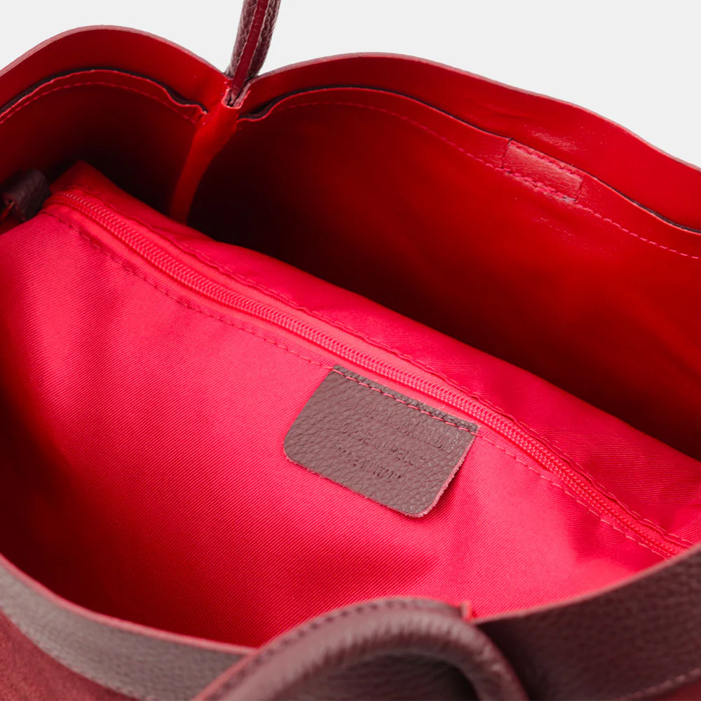 Borsa Donna a Spalla VIAVERDI in Camoscio e Pelle Bordeaux Made in Italy linea Cortona - Image 8