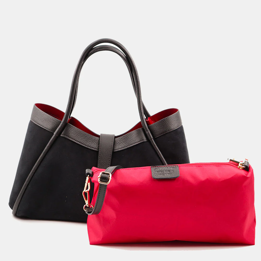 Borsa Donna a Spalla VIAVERDI in Camoscio e Pelle Nera Made in Italy linea Cortona - Image 12