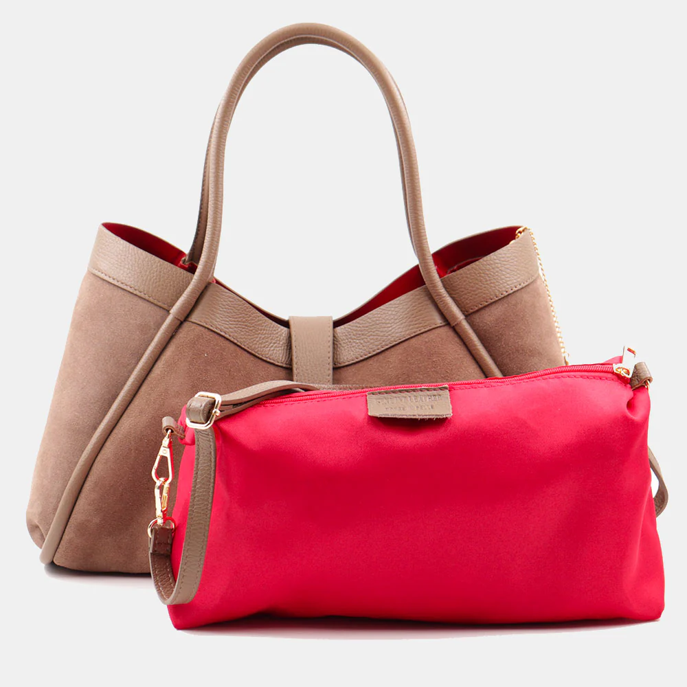 Borsa Donna a Spalla VIAVERDI in Camoscio e Pelle Taupe Made in Italy linea Cortona - Image 10