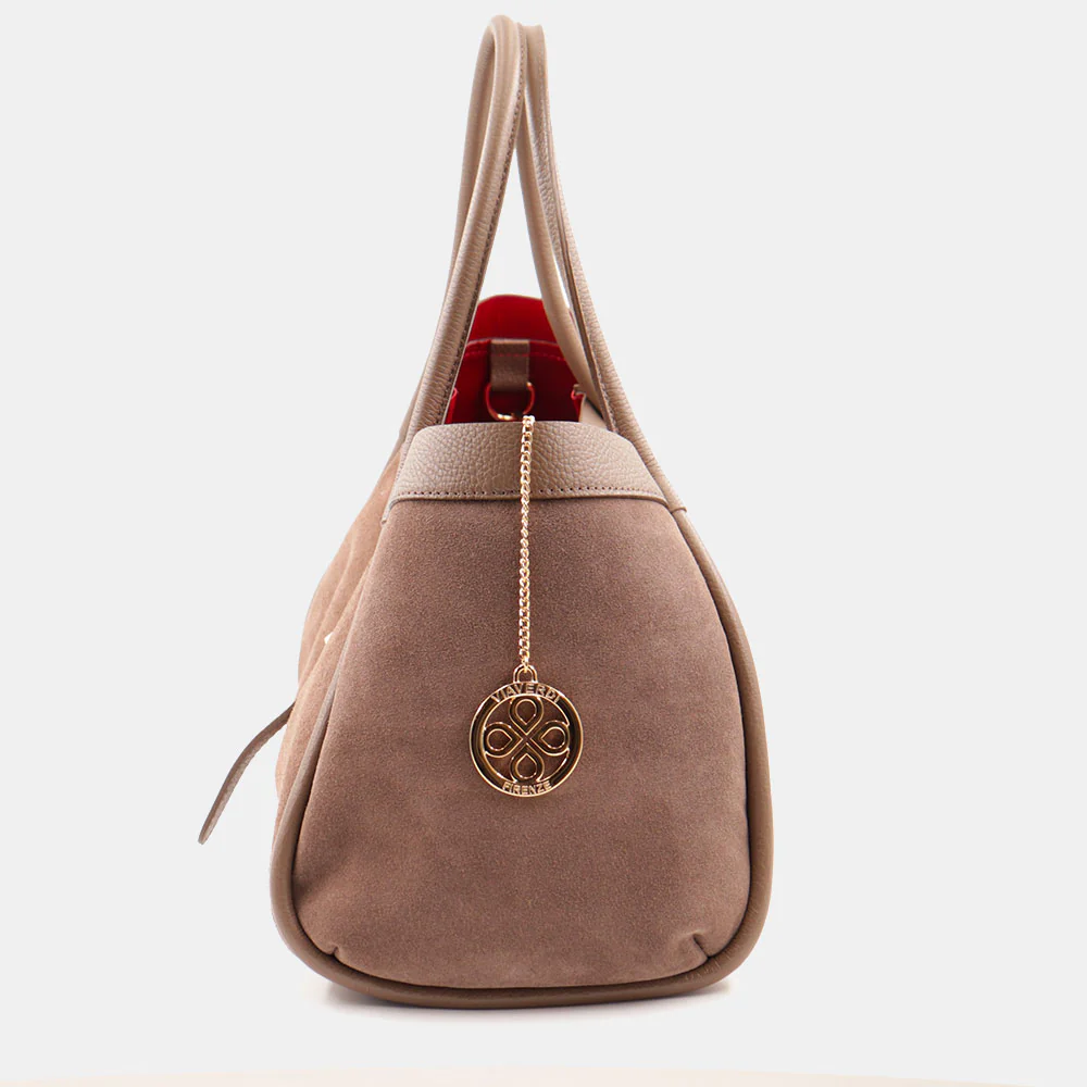 Borsa Donna a Spalla VIAVERDI in Camoscio e Pelle Taupe Made in Italy linea Cortona - Image 5