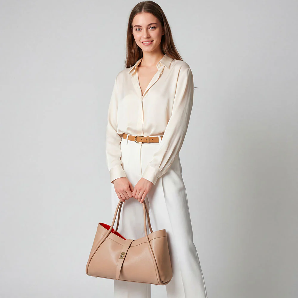 Borsa Donna a Spalla VIAVERDI in Pelle Taupe Made in Italy linea Cortona - Image 8
