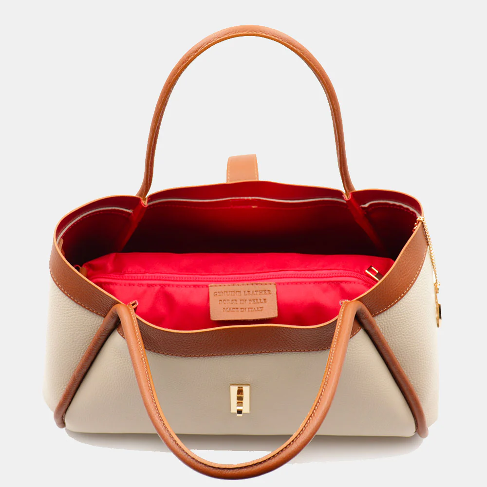 Borsa Donna a Spalla VIAVERDI in Pelle Beige e Cuoio Made in Italy linea Cortona - Image 10