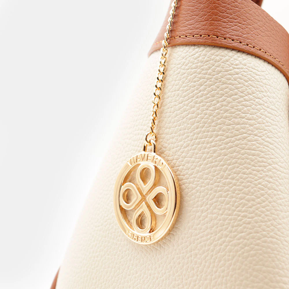 Borsa Donna a Spalla VIAVERDI in Pelle Beige e Cuoio Made in Italy linea Cortona - Image 13