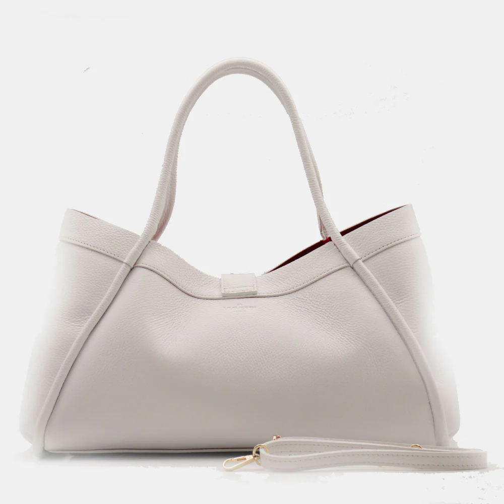 Borsa Donna a Spalla VIAVERDI in Pelle Bianca Chiaro Made in Italy linea Cortona - Image 6