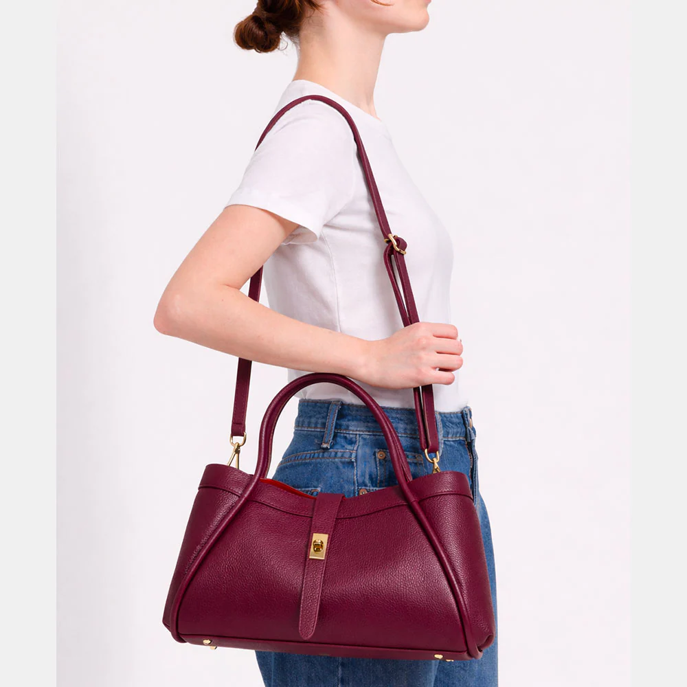 Borsa Donna a Spalla VIAVERDI in Pelle Bordeaux Made in Italy linea Cortona - Image 6