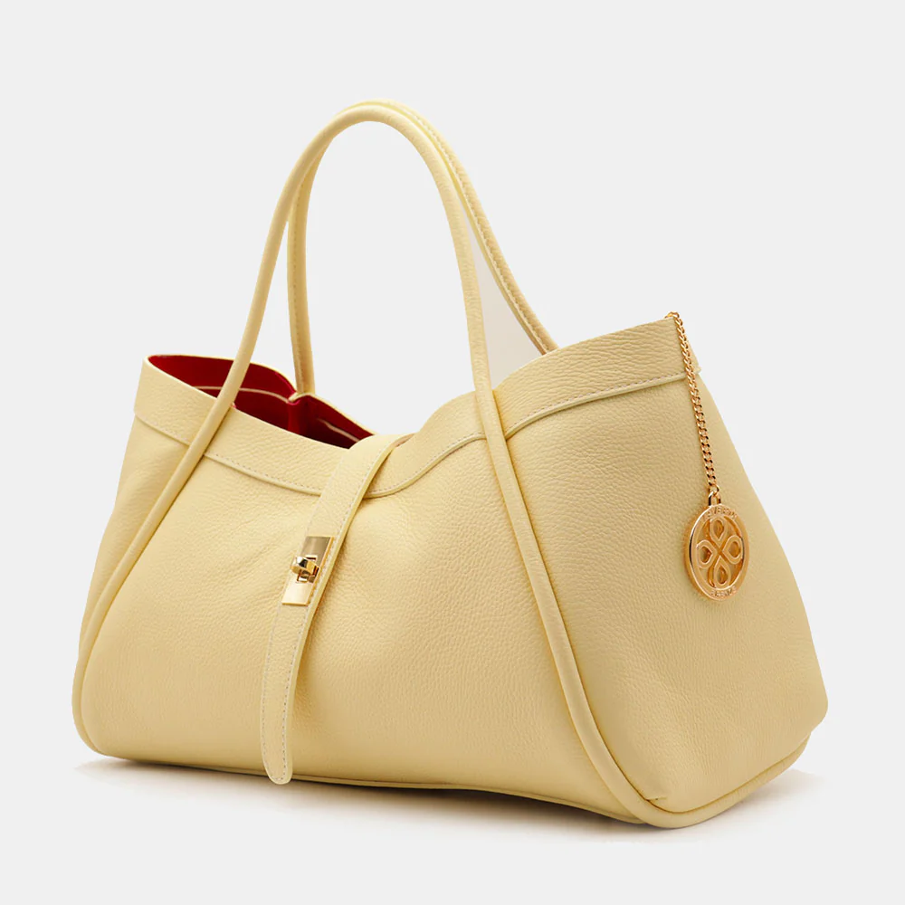 Borsa Donna a Spalla VIAVERDI in Pelle Gialla Chiaro Made in Italy linea Cortona - Image 3
