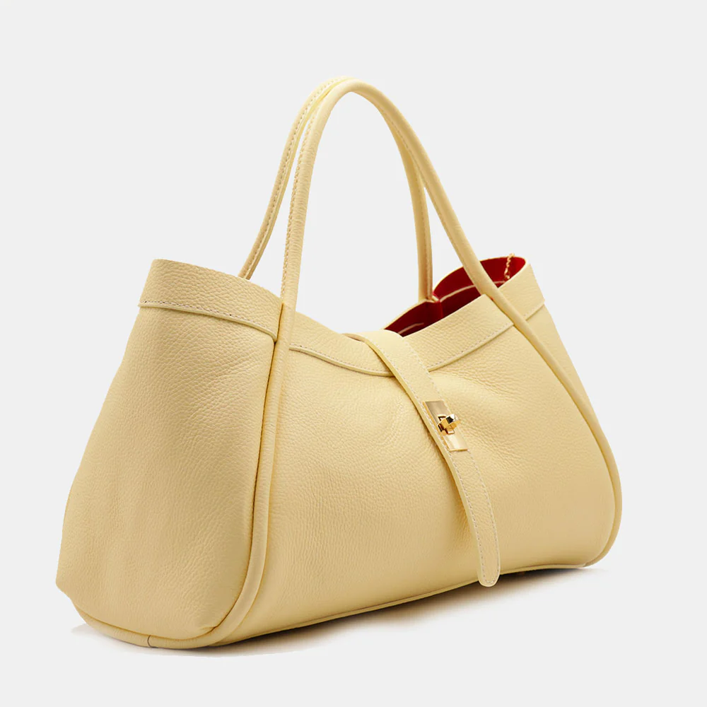 Borsa Donna a Spalla VIAVERDI in Pelle Gialla Chiaro Made in Italy linea Cortona - Image 4